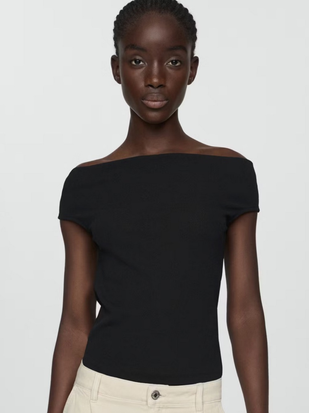 Mango Draped Neckline Fluid Fabric Black Top Size Large NWT